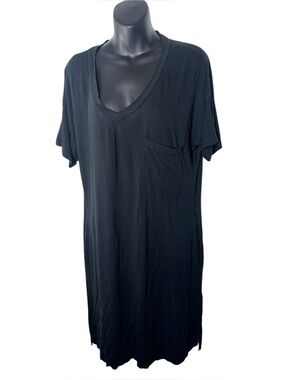 Kyte living women’s small black v neck sleep dress shirt bamboo capsule lounge